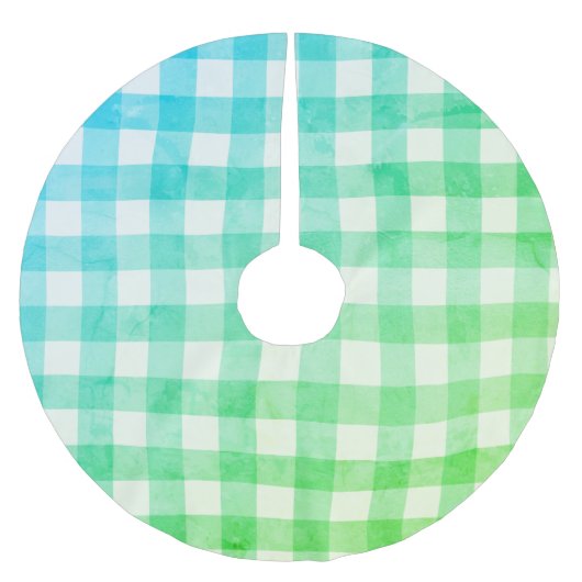 Kariert Gingham Lime Green Blue Modern Simple Karo Polyester Weihnachtsbaumdecke (Vorderseite)