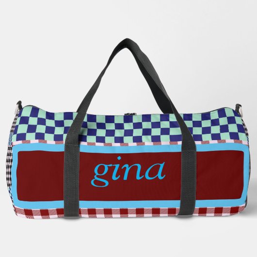Kariert Gingham Personalisiert Duffle Bag (Vorderseite)
