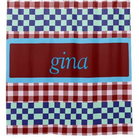 Kariert Gingham Personalisiert Duschvorhang (Vorderseite)