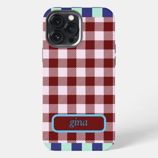 Kariert Gingham Personalisiert iPhone Hülle (Rückseite)