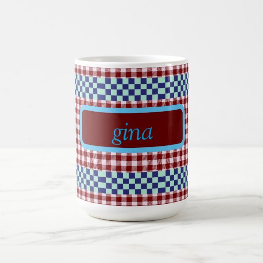 Kariert Gingham Personalisiert Kaffeetasse (Mittel)