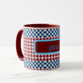 Kariert Gingham Personalisiert Tasse (Vorderseite Links)