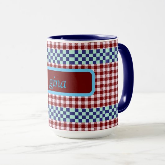 Kariert Gingham Personalisiert Tasse (VorderseiteRechts)