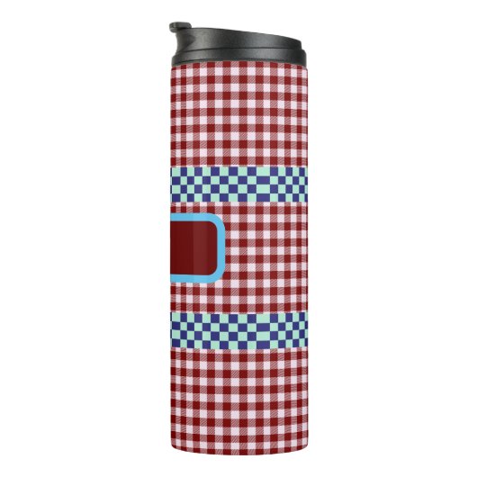 Kariert Gingham Personalisiert Thermosbecher (Nach rechts gedreht)