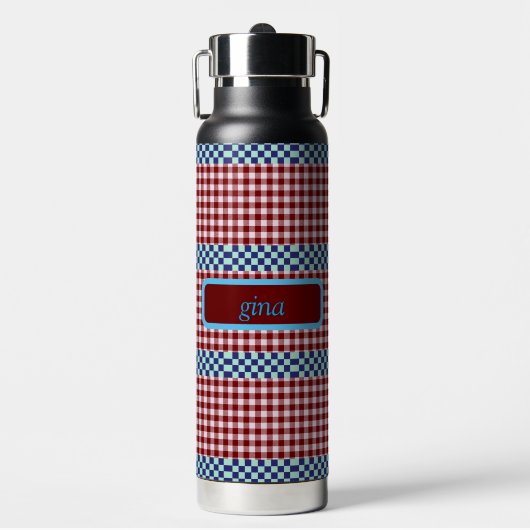 Kariert Gingham Personalisiert Trinkflasche (Vorderseite)
