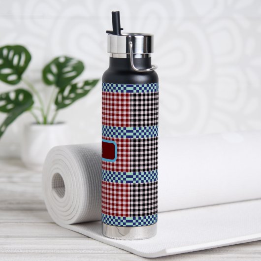 Kariert Gingham Personalisiert Trinkflasche (Yoga)