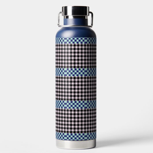 Kariert Gingham Personalisiert Trinkflasche (Rückseite)