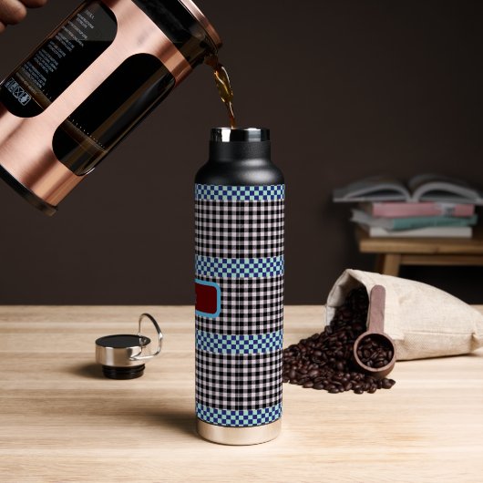 Kariert Gingham Personalisiert Trinkflasche (Kaffee)