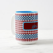 Kariert Gingham Personalisiert Zweifarbige Tasse (Vorderseite Links)
