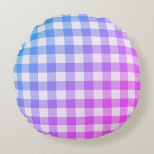 Kariert Gingham Pink Blue Modern Einfaches Karo Rundes Kissen