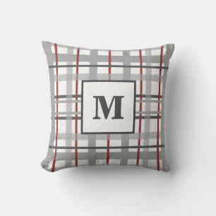 Kariert-Grau-Silver-Monogramm Kissen