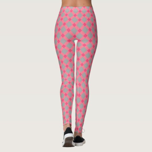 Kariert, grau und rosa leggings (Rückseite)