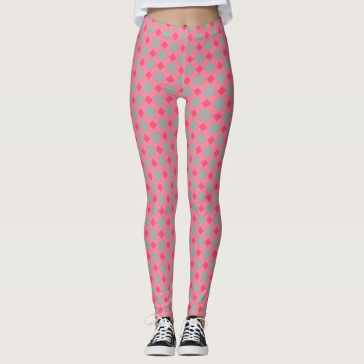 Kariert, grau und rosa leggings (Vorderseite)