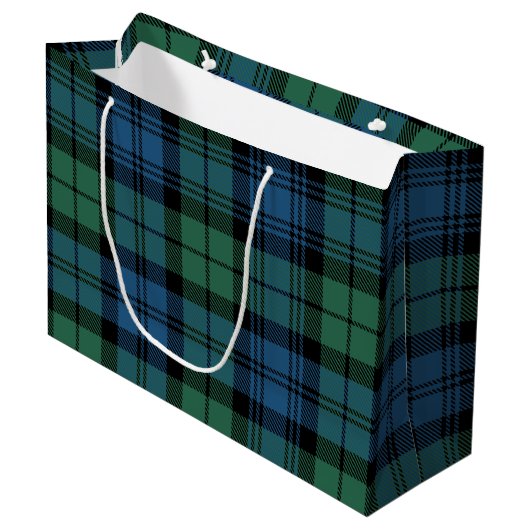 Kariert Green Karo Campbell Tartan Große Geschenktüte (Vorderseite Schrägansicht)