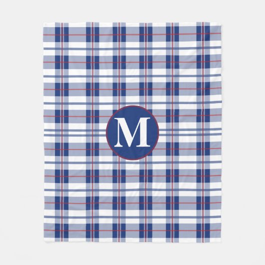 Kariert große, rote, weiße und blaue Monogramm Fleecedecke (Vorderseite)