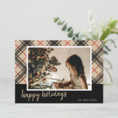 Kariert Happy Holidays Multi Foto Weihnachtskarten (Stehend Vorderseite)