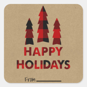 Kariert Happy Holidays Weihnachtsbaumen Kariert Kr Quadratischer Aufkleber