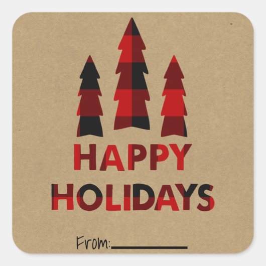 Kariert Happy Holidays Weihnachtsbaumen Kariert Kr Quadratischer Aufkleber (Vorderseite)