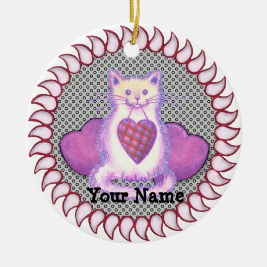 Kariert Heart Cat Keramik Ornament (Vorne)