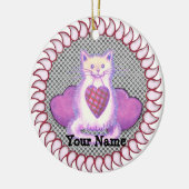 Kariert Heart Cat Keramik Ornament (Links)