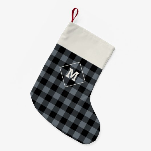Kariert Holiday Initial Grau + Schwarz Kleiner Weihnachtsstrumpf (Vorderansicht (hängend))