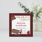 Kariert Holly Jolly Sled Party Einladung (Stehend Vorderseite)