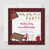 Kariert Holly Jolly Sled Party Einladung (Vorderseite)