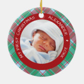 Kariert I Baby's First Christmas Foto Keramik Ornament (Hinten)