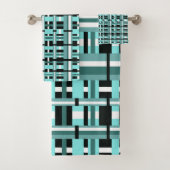 Kariert in Aqua, Aquamarin, schwarz und weiß Badhandtuch Set (Insitu)