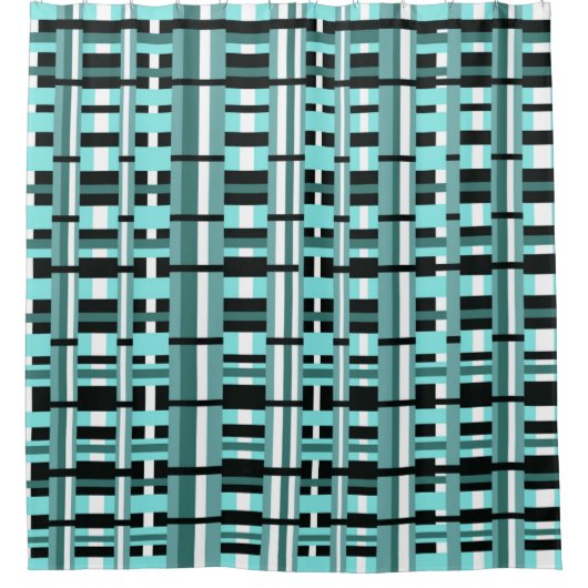 Kariert in Aqua, Aquamarin, schwarz und weiß Duschvorhang (Vorderseite)