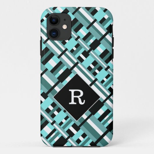 Kariert in Aqua, Aquamarin, Schwarz/Weiß Case-Mate iPhone Hülle (Rückseite)