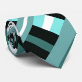 Kariert in Aqua, Aquamarin, Schwarz & Weiß, Modern Krawatte (Gerollt)
