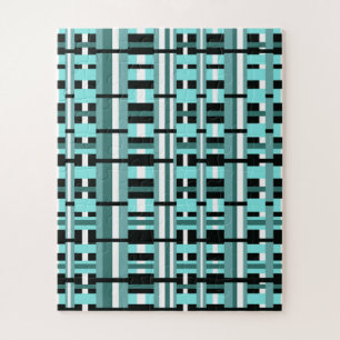 Kariert in Aqua, Aquamarin, Schwarz & Weiß Puzzle