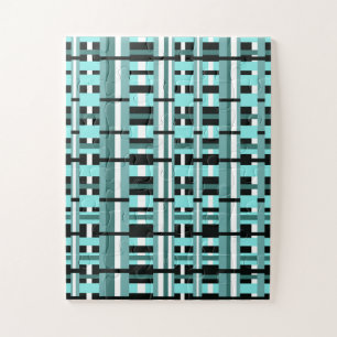 Kariert in Aqua, Aquamarin, Schwarz & Weiß Puzzle