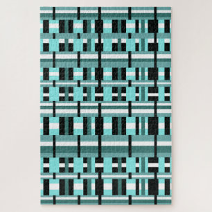 Kariert in Aqua, Türkis, Schwarz & Weiß Puzzle
