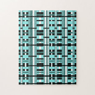 Kariert in Aqua, Türkis, Schwarz & Weiß Puzzle