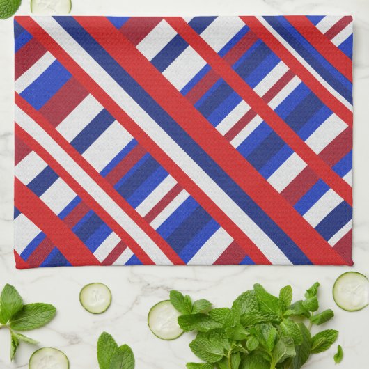 Kariert in der Diagonal Rot, Weiß und Blau Geschirrtuch (Gefaltet)