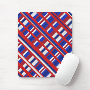 Kariert in der Diagonal Rot, Weiß und Blau Mousepad