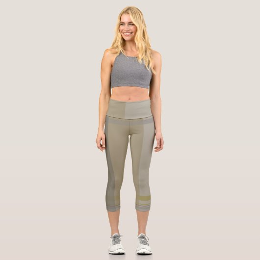 kariert in Gold, Silberkupfer, Grau und Beige Capri Leggings (Vorderseite)