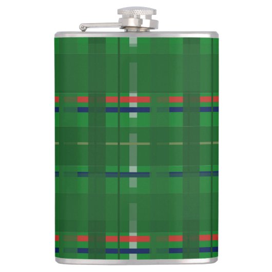 kariert in Grüntöne auf grün, rot, blau, gold und  Flachmann (Vorderseite)