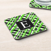 Kariert in Lime Green, Black & Grey Monogram Getränkeuntersetzer (Linke Seite)