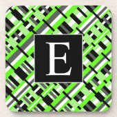 Kariert in Lime Green, Black & Grey Monogram Getränkeuntersetzer (Vorderseite)