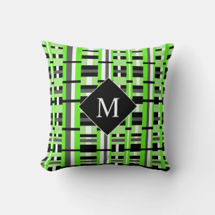 Kariert in Lime Green, Black & Grey Monogram Kissen