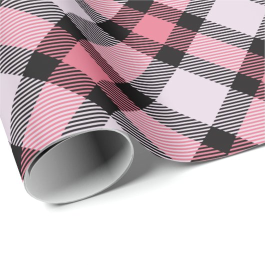 Kariert in Rosa und Schwarz Geschenkpapier (Rolleneckpunkt)