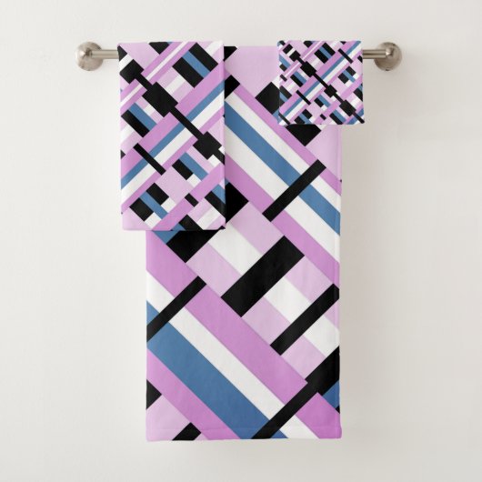 Kariert in Schwarz, Orchid, Schwarz und Weiß Badhandtuch Set (Insitu)
