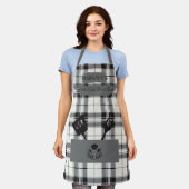 Kariert in Schwarz und Weiß mit Kochutensilien Schürze (Getragen)