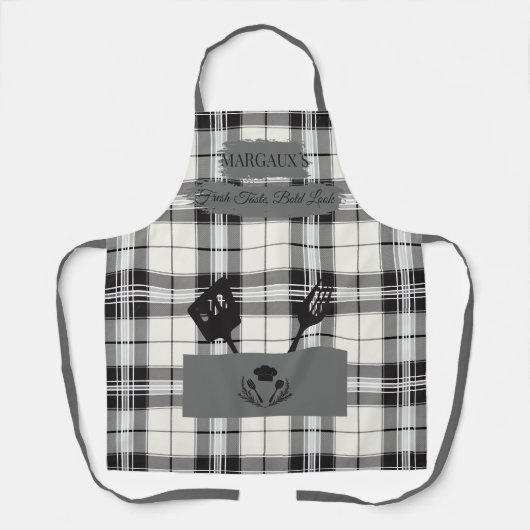 Kariert in Schwarz und Weiß mit Kochutensilien Schürze (Vorderseite)