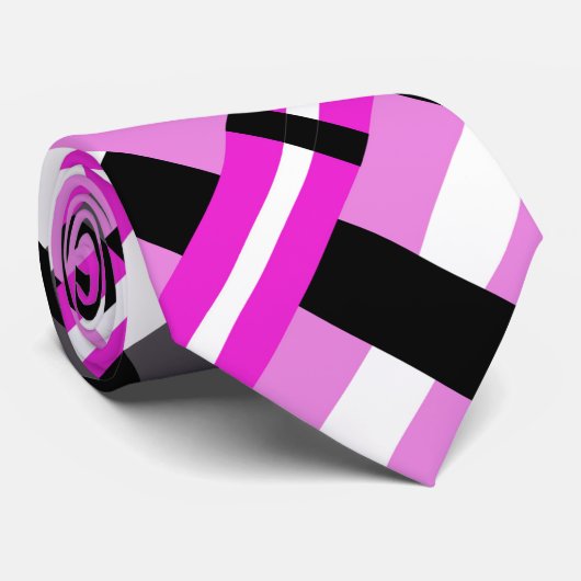 Kariert in Schwarz, Weiß, Grau und Rosa Modernes M Krawatte (Gerollt)