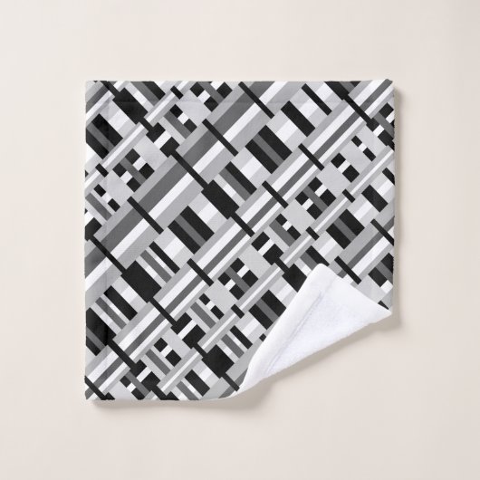 Kariert in Schwarz, Weiß und Grau Badhandtuch Set (Waschlappen)