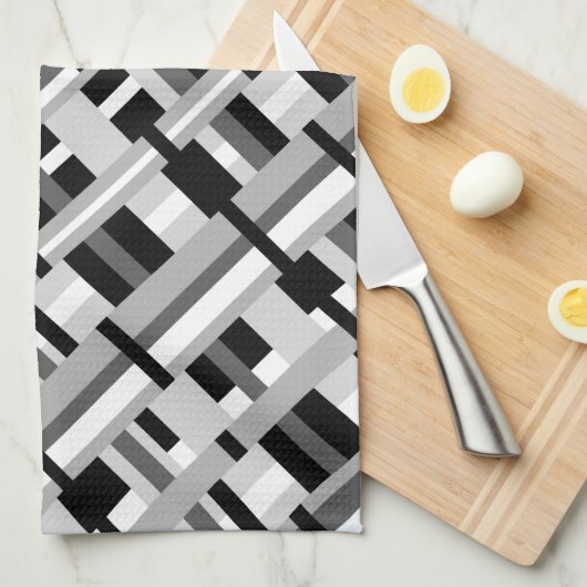 Kariert in Schwarz, Weiß und Grau Geschirrtuch (Viertel Falte)